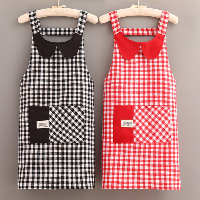 cotton cloth doll collar stitching apron household kitchen large pocket summer fashion waist stain-resistant and stain-resistant overalls