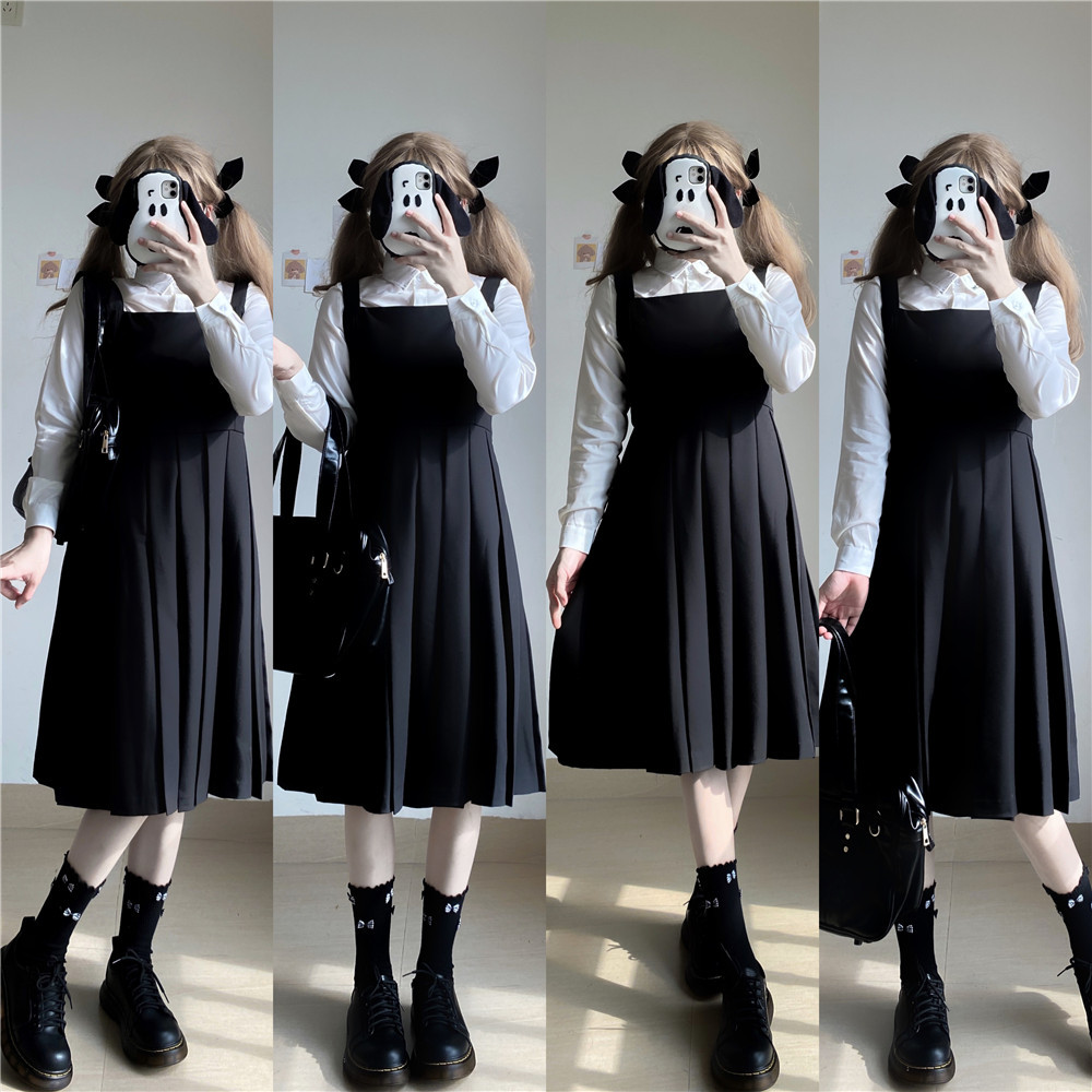 现货批发 护奶裙jk制服裙正版百褶裙黑长裙衬衫套装学院风连衣裙