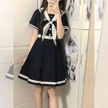 夏季校供感JK制服裙绀色藤色日系甜美水手服连衣裙女