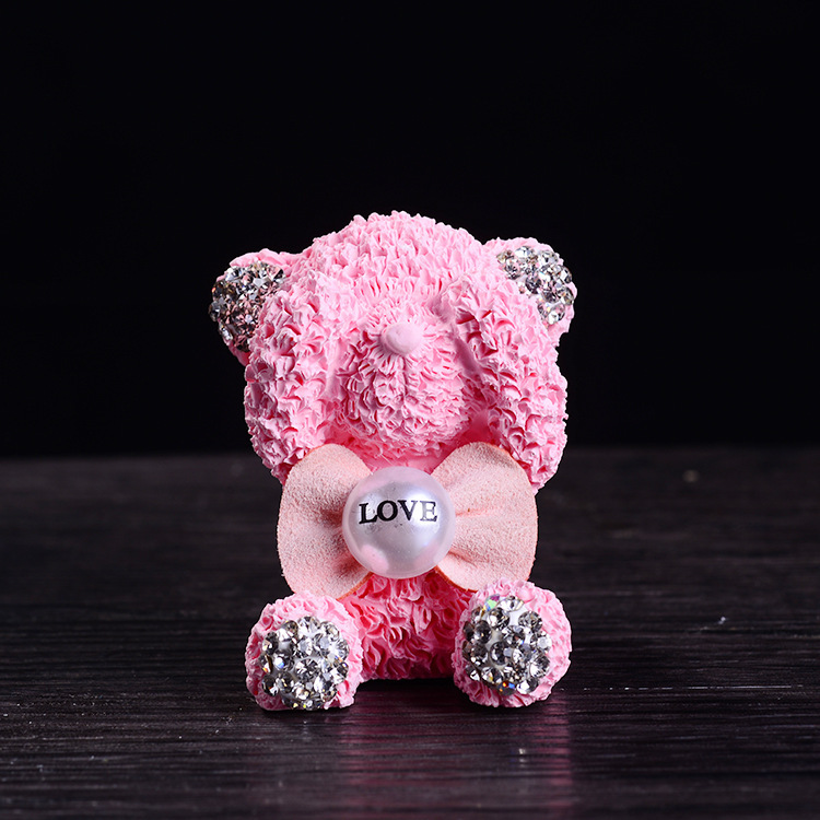 汽车香水风口夹子镶钻车载内饰品捂眼熊泰迪熊公仔石膏小摆件