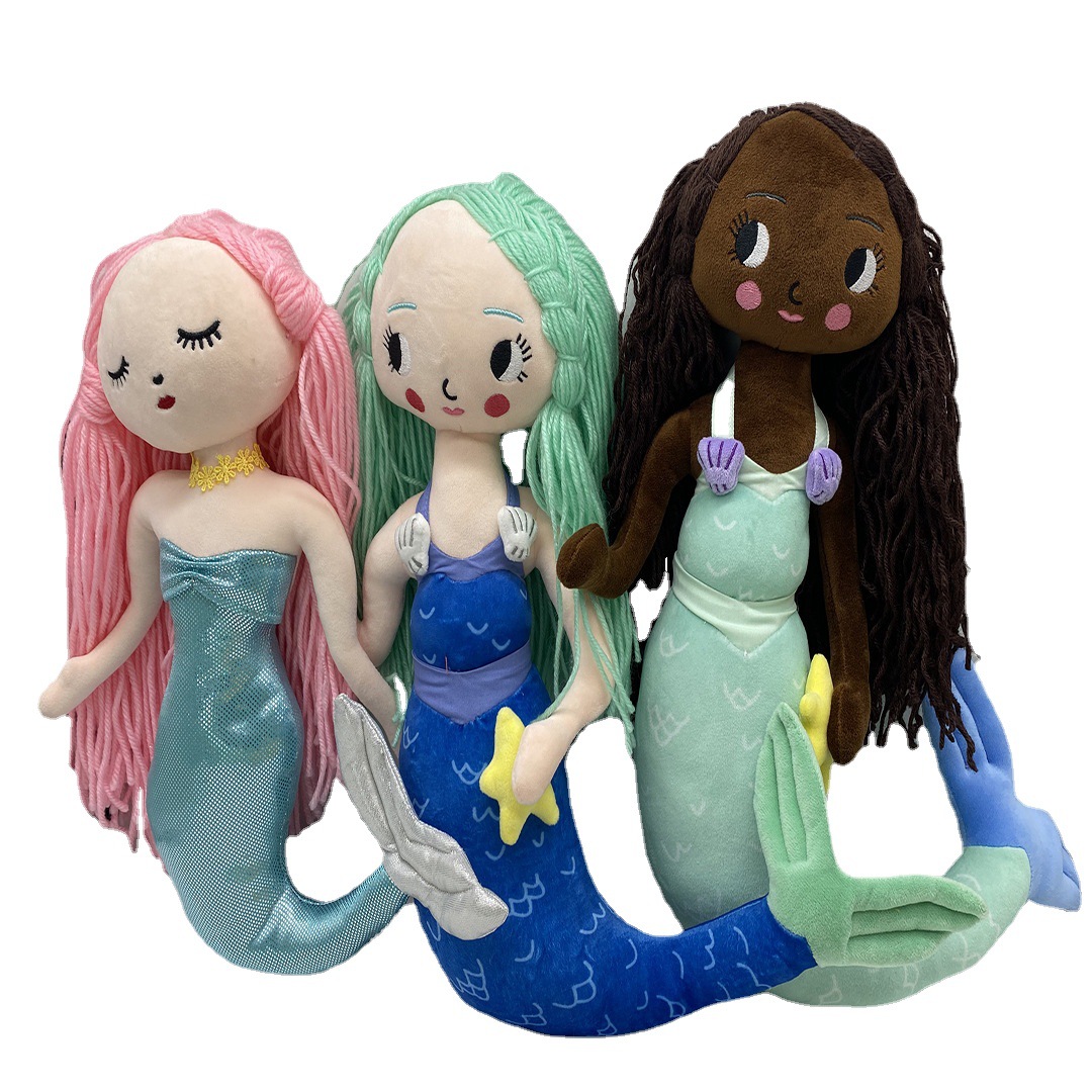 跨境新品毛绒玩具美人鱼公仔 可爱卡通安抚洋娃娃 美人鱼玩偶批发采购