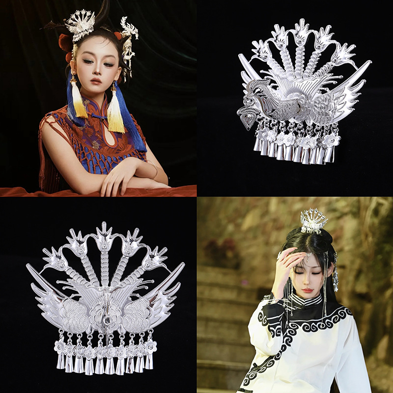 苗侗族头饰苗银凤凰短流苏发簪贵州广西云南民族发簪少数民族发簪