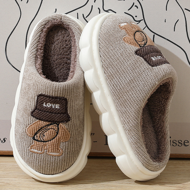 Thick Bottom 3-8 Years Old Children's Cotton Slippers Autumn and Winter New Home Non-Slip Cartoon Back Shadow Children Mignon Baby Cotton Slippers