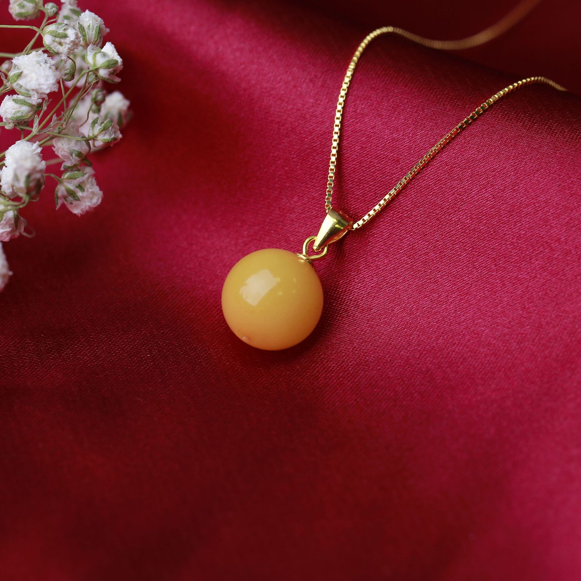 天然蜜蜡锁骨链鸡油黄老蜜蜡s925银扣头链子男女项链挂件吊坠饰品