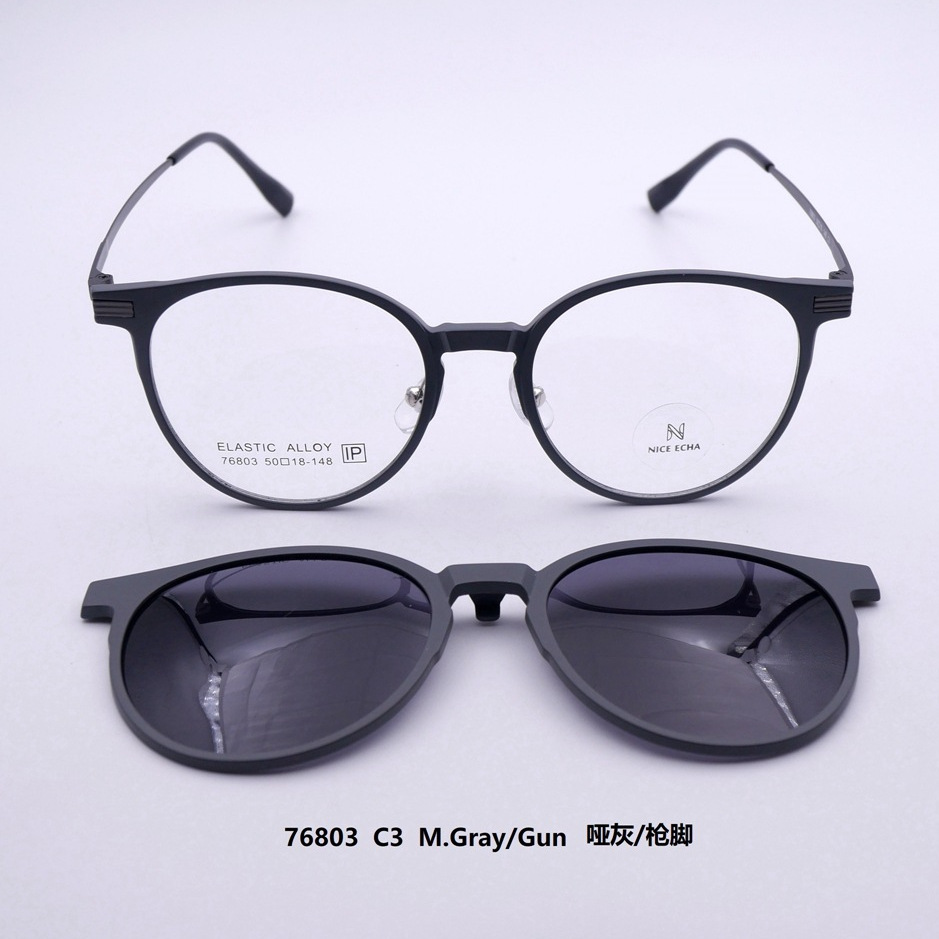 76803男士磁吸塑钢套镜近视墨镜Ultem双梁圆框Ray偏光Ban眼镜架