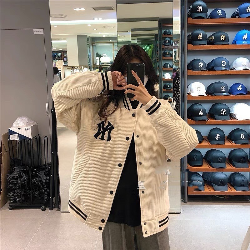 韩国mlb棒球服女2022秋冬新款休闲宽松灯芯绒夹克外套