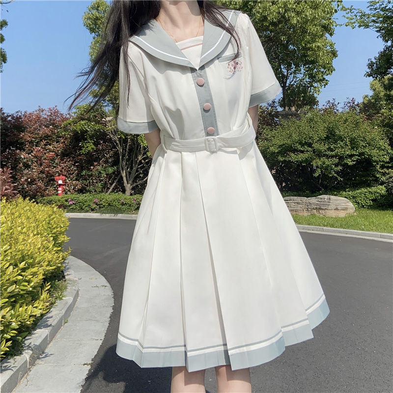 日系学院风连衣裙2022夏新款显瘦复古海军风学生少女水手服jk裙子