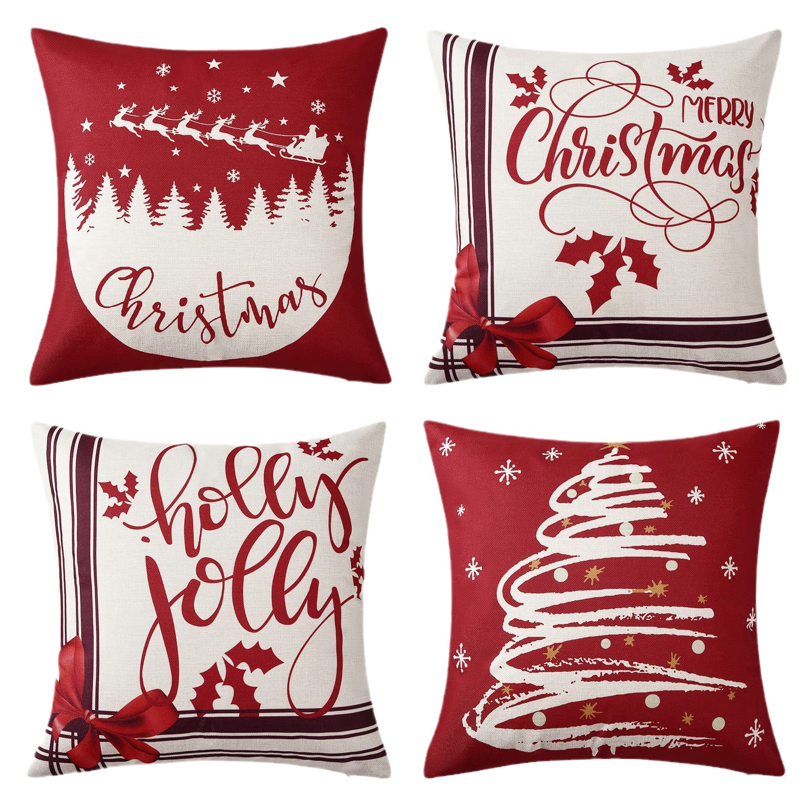 Cross-Border Christmas Pillow Cover Amazon Linen Pillow Printed Cushion Santa Claus Throw Pillowcase Black and White Plaid Pillowcase
