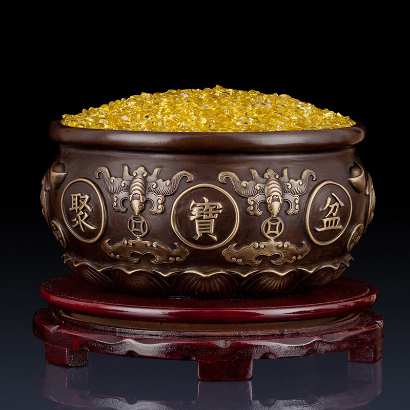 纯铜招财聚宝盆摆件六福聚宝盆家居客厅铜聚宝盆装饰品铜制品摆件