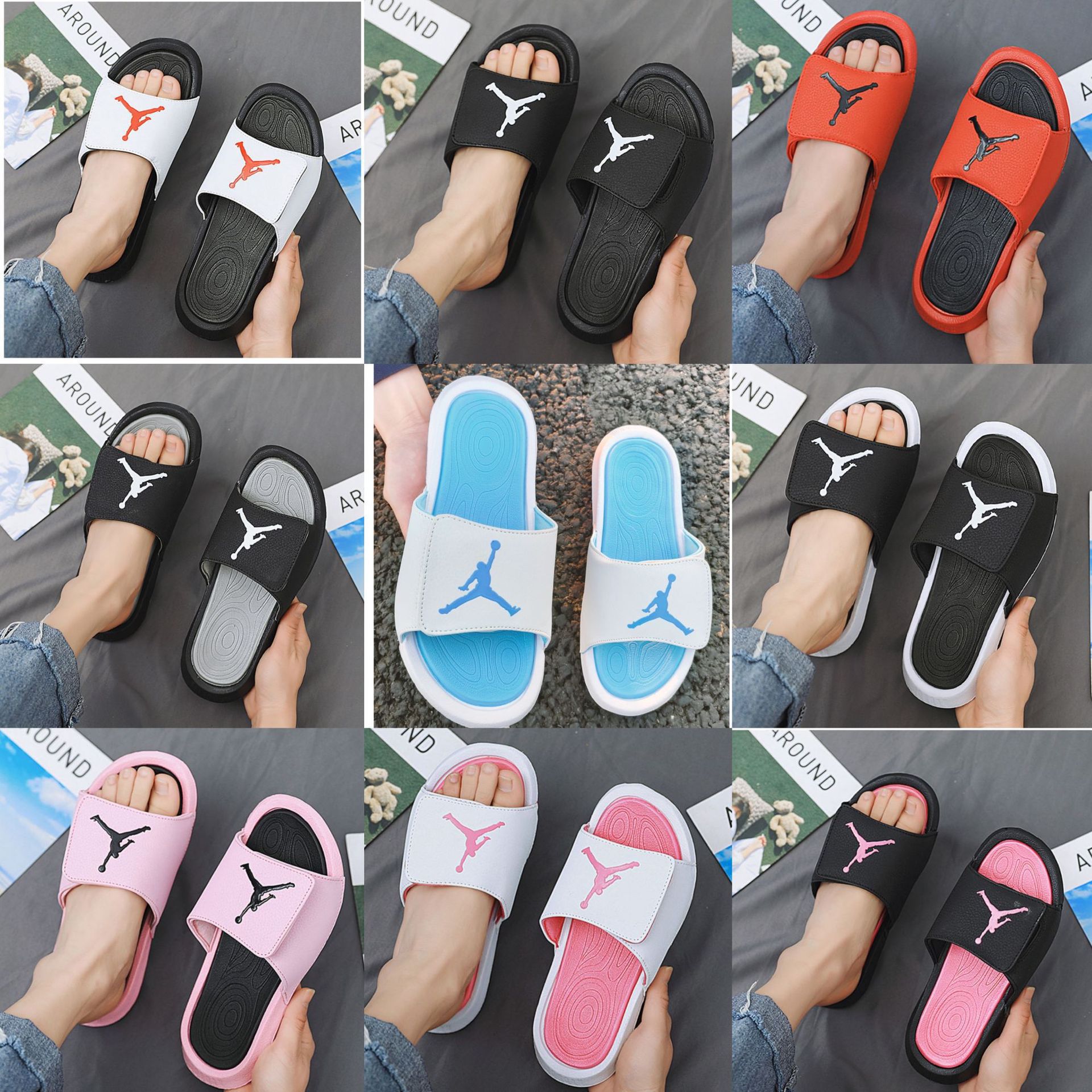 aj6拖鞋男时尚大码一字拖情侣飞人乔6运动拖鞋外穿休闲凉拖沙滩鞋