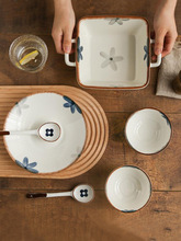 J6件套装日式一人用餐具家用陶瓷碗碟餐盘组合复古和风简约2人情B