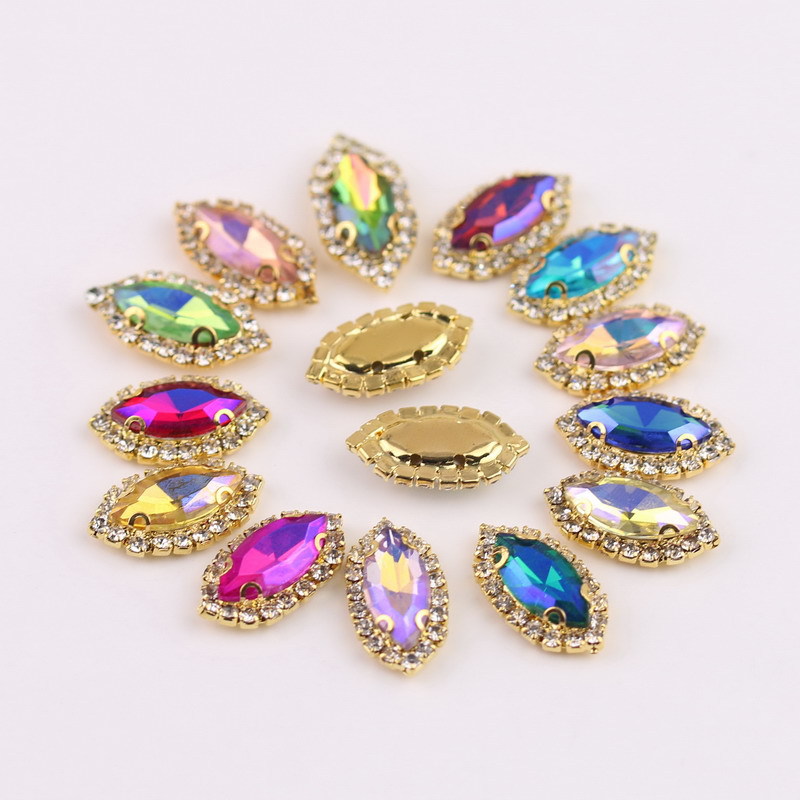 Horse Eye-Shaped Glass Rhinestones Claw Surrounding Border Ornament Accessories Hand Sewing Drill Diy Nail Stickers Rhinestone-Encrusted Chain Clothing Material