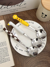 批发棋盘格木筷子勺子套装不锈钢叉子学生便携餐具三件套一人用收