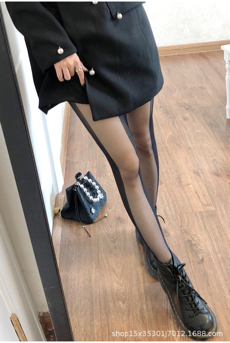 网红同款侧边竖条纹阴影拼接黑丝袜女性感美腿显瘦腿ins超薄裤袜
