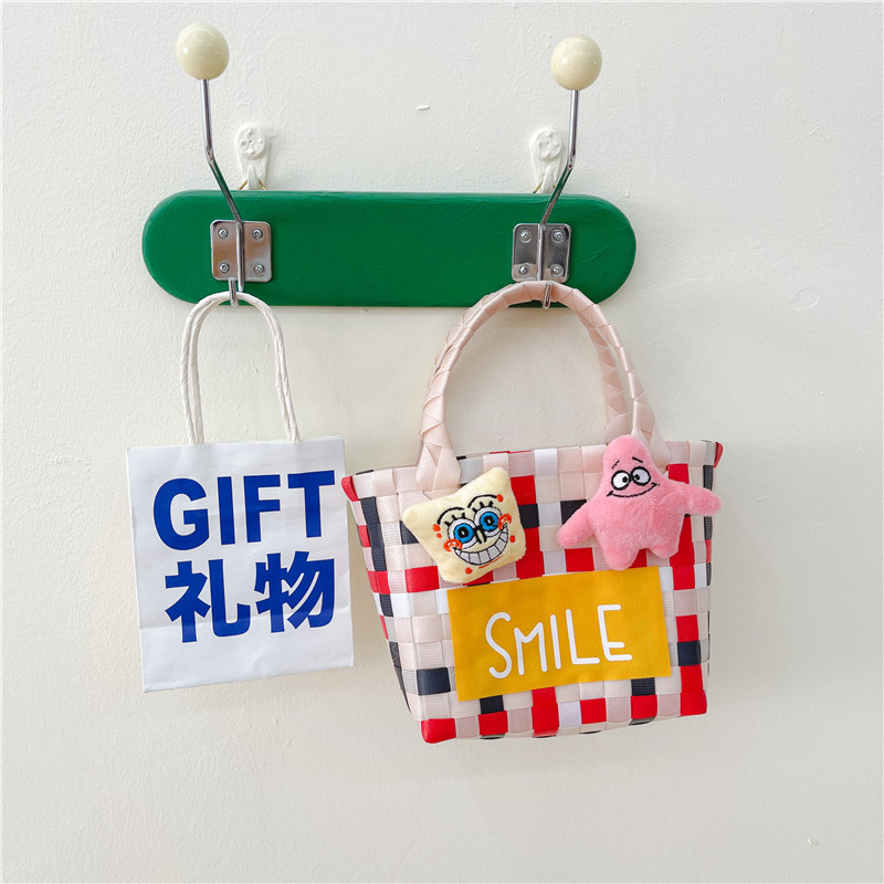 Cross-Border Children's Bags 2023 New Summer Woven Cartoon Small Vegetable Basket Western Style Girl Concave Shape Hand Bag Fashion