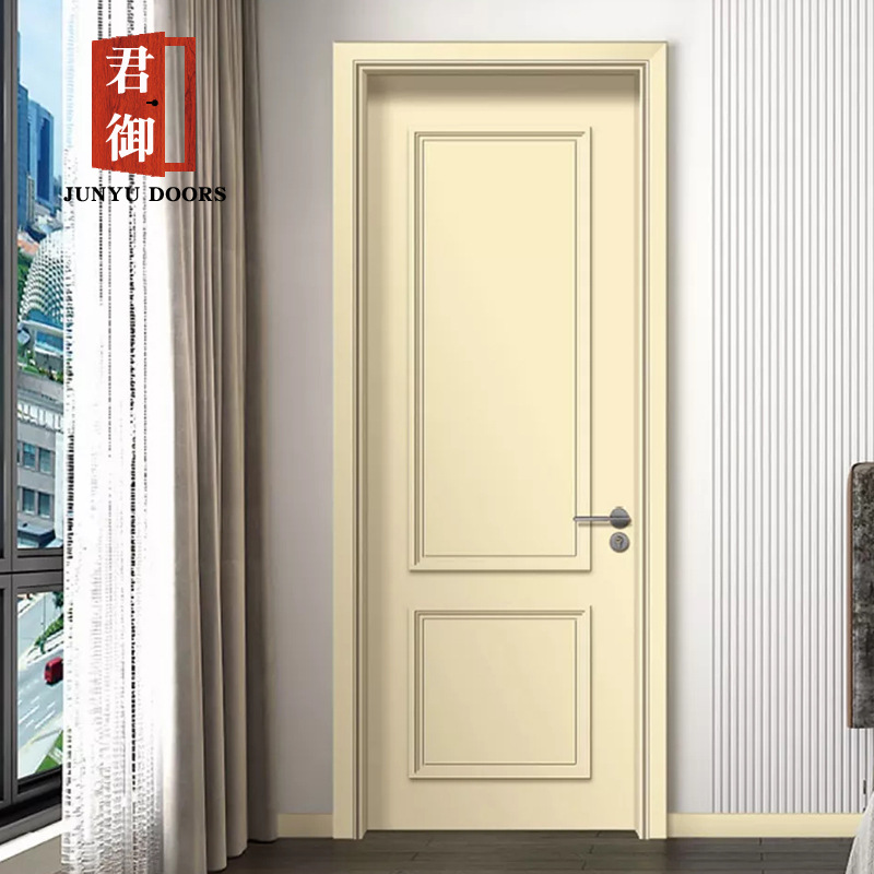 莫兰迪香草黄小扣线门实木橡木房间室内平开卧室欧式水性肤感烤漆