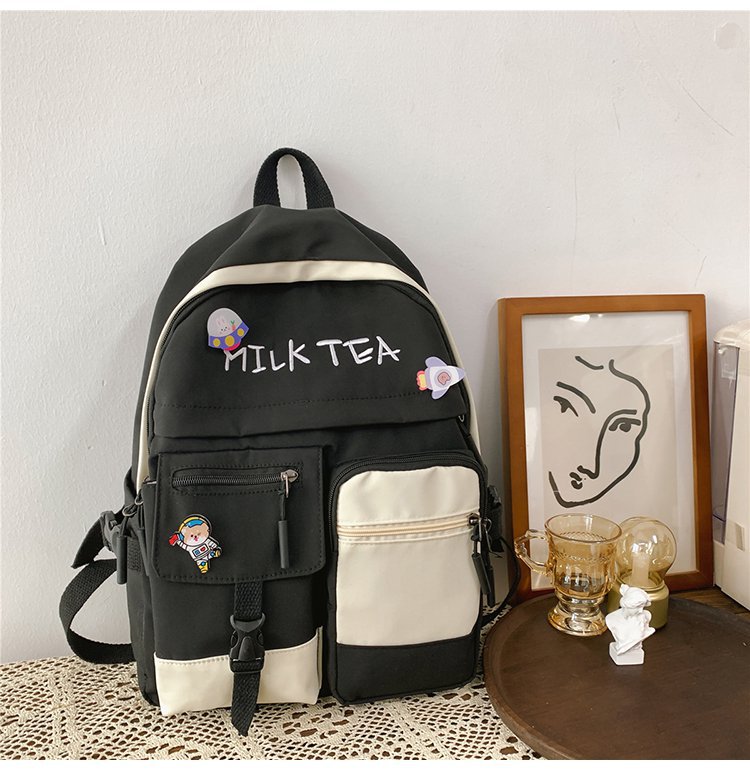 Japanese Ins Campus College Style Fresh Girl Student Colorblocking Backpack Korean Style Cute Sister Schoolbag Female