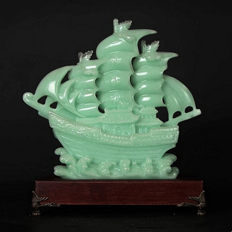 一帆风顺帆船摆件玉石客厅酒柜玄关家居饰品前台办公室开业礼物品