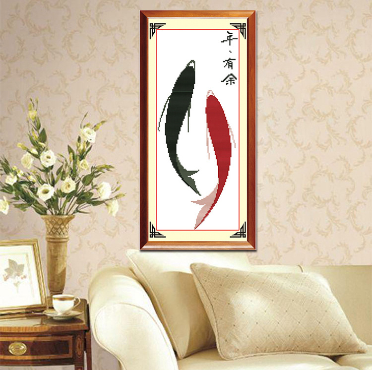 鱼图福禄牡丹花十字绣十字绣自己绣清仓处理2020新款处理小幅画简单