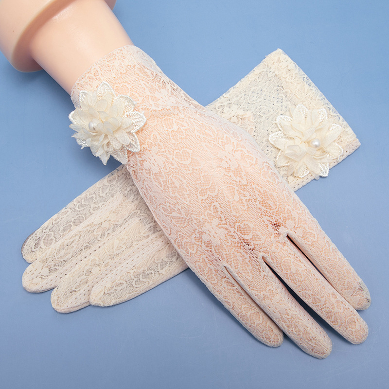 Lace Flower Sun Protection Women's Gloves Summer Breathable Non-Slip Ice Silk Quick-Drying Gloves Cycling Touch Screen Short Gloves