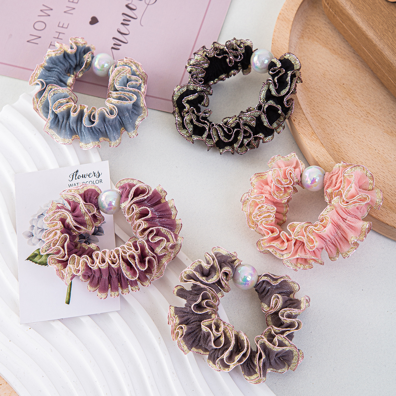 韩版百搭头绳珍珠头花发圈简约皮筋发花发饰扎头发盘丸子头饰品女