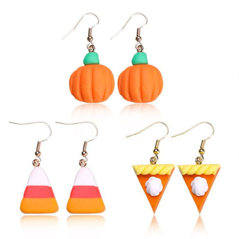 creative thanksgiving handmade earrings sweet polymer clay pumpkin cheese cartoon versatile pastoral style earrings of various styles