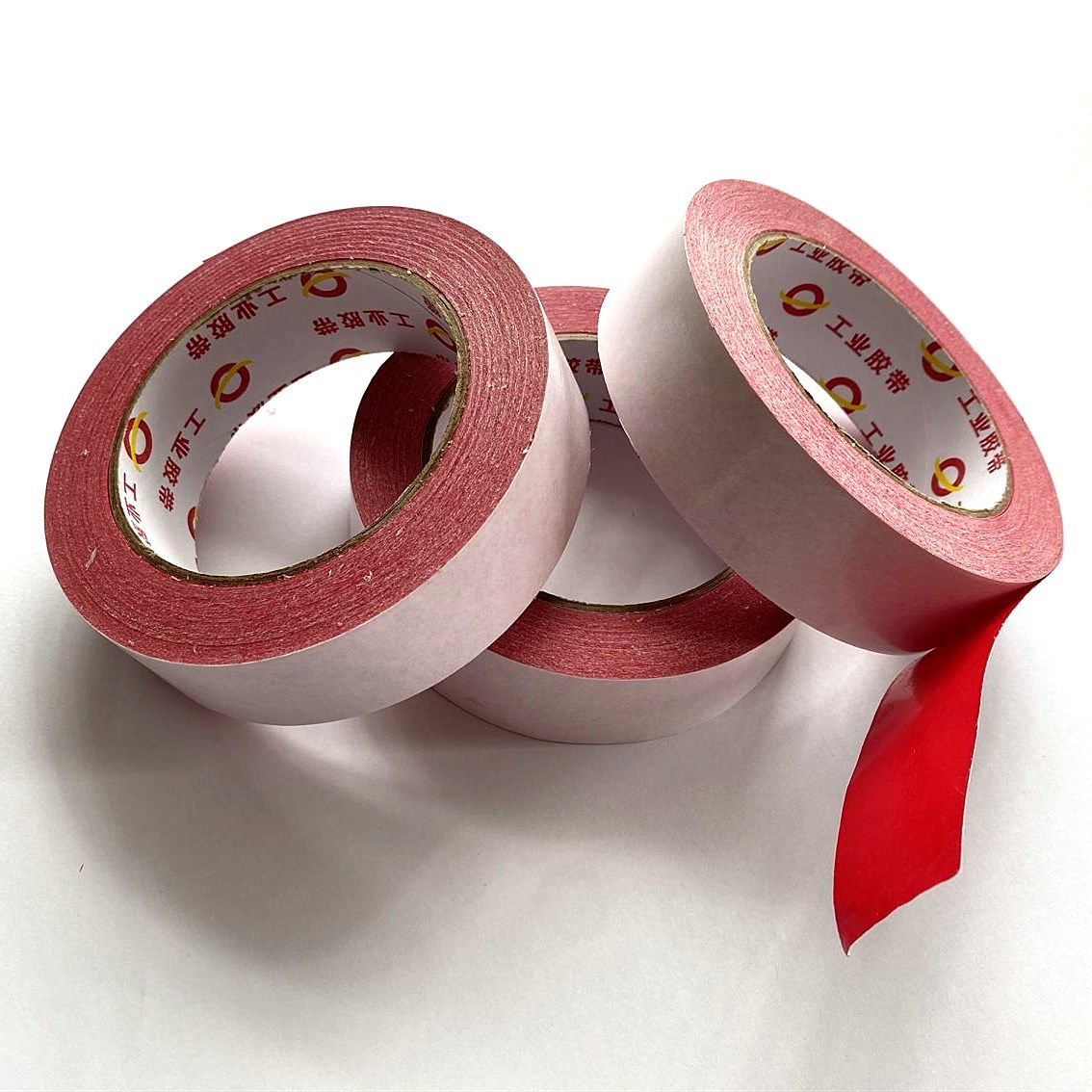 工厂直供高粘红色双面胶带双面带胶胶纸日用品厂贴卷膜双面胶带
