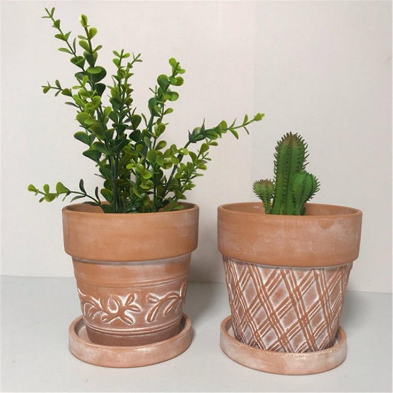 土陶盆红陶多肉花盆浮雕大口径植物盆栽托盘绿萝透气养根粗陶瓷