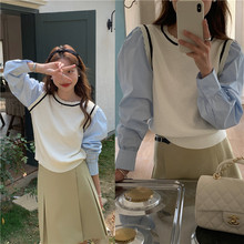 实拍实价 韩版法式假两件毛衣拼接长袖衬衫 2色现货