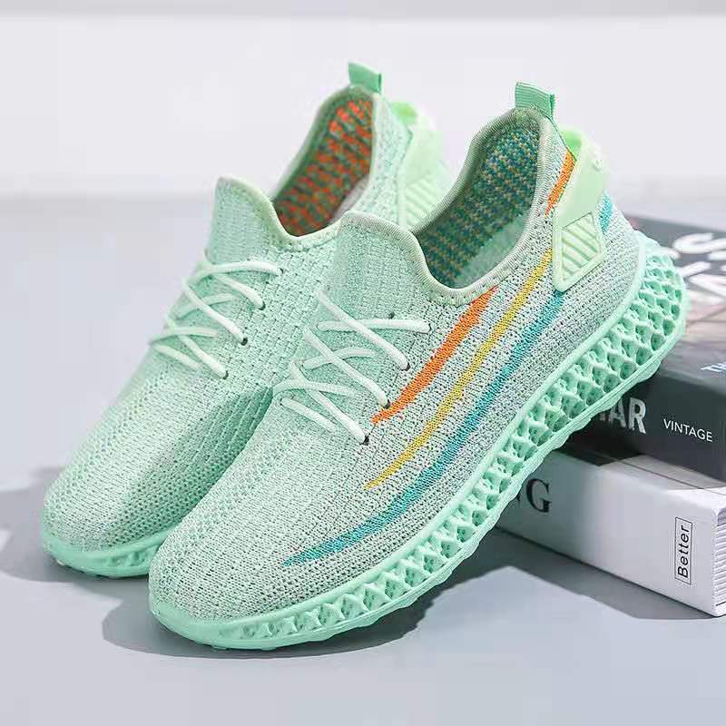 Summer Coconut Shoes Women's 2023 New Flying Woven Embroidery Flower Colors Striped Honeycomb Soft Bottom Breathable Running Sneaker