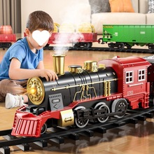 火车轨道儿童玩具仿真复古蒸汽灯光电动轨道车模型男孩子新年