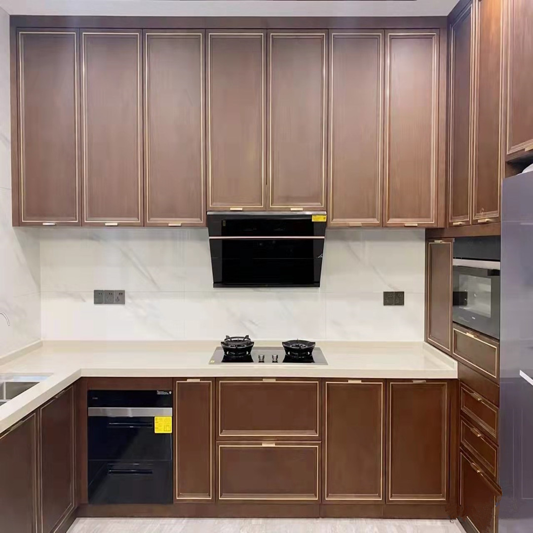 全屋定制实木家具新中式橱柜厨房操作台厨具餐具收纳储物柜开放式