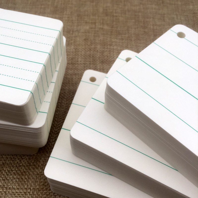 便携硬卡纸小学生英语四线三格环扣式空白卡片随身英文打孔