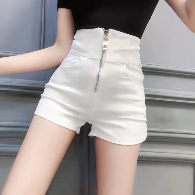 棉质白色高腰弹力短裤女2021春夏季修身显瘦流行拉链新款外穿裤子