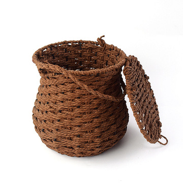 纸绳编织 带盖子手提篮子 收纳家居用品篮子 储物篮子 储物筐子