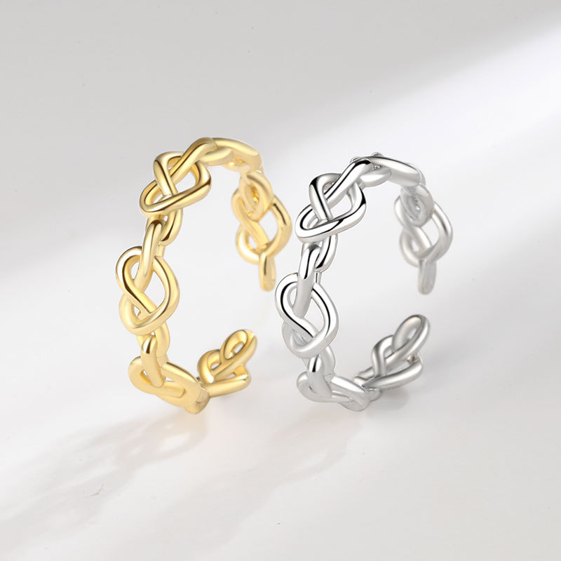 韩版个性爱心编织锁链相连戒指女简约气质时尚ins指环冷淡风饰品