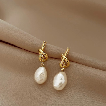 法式复古巴洛克珍珠耳环女2023年新款潮轻奢气质绳结耳钉s925纯银