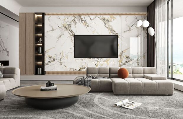 订做定制岩板悬空背景墙客厅电视柜地台面连纹通体大理石大板瓷砖