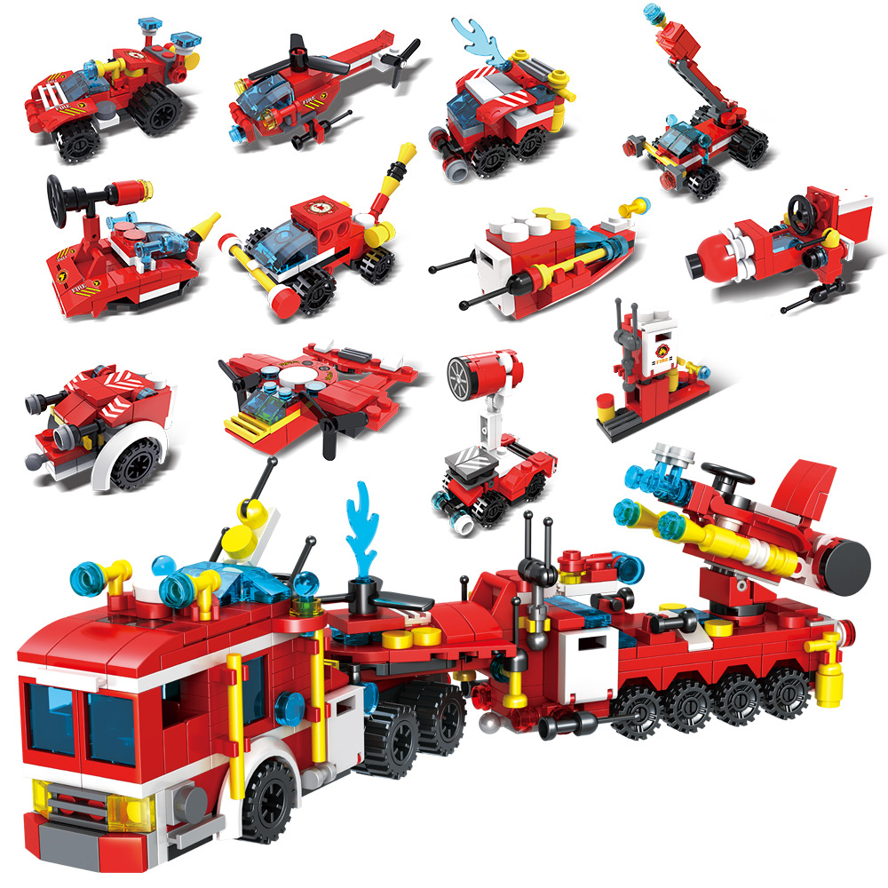 明迪战舰飞机兼容乐高积木玩具歼-15战斗机消防车攻击机变形战舰