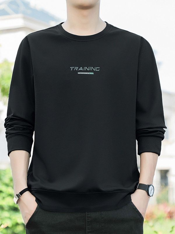 Sweater Men's Long-Sleeved T-shirt round Neck Autumn and Winter Fleece-Lined Warm and Loose Men's Solid Color Leisure Pullover Cotton Top