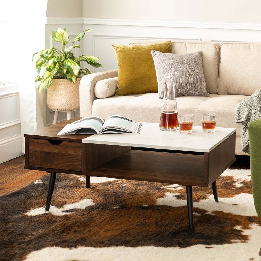 美式简约岩板茶几小户型创意实木家用客厅茶几桌木质铁艺小茶桌