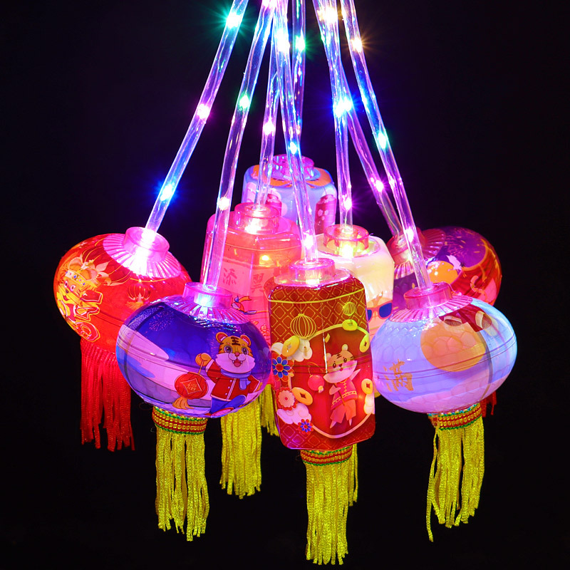 2022新款虎年大号手提灯笼发光卡通灯笼春节元宵儿童小玩具批发