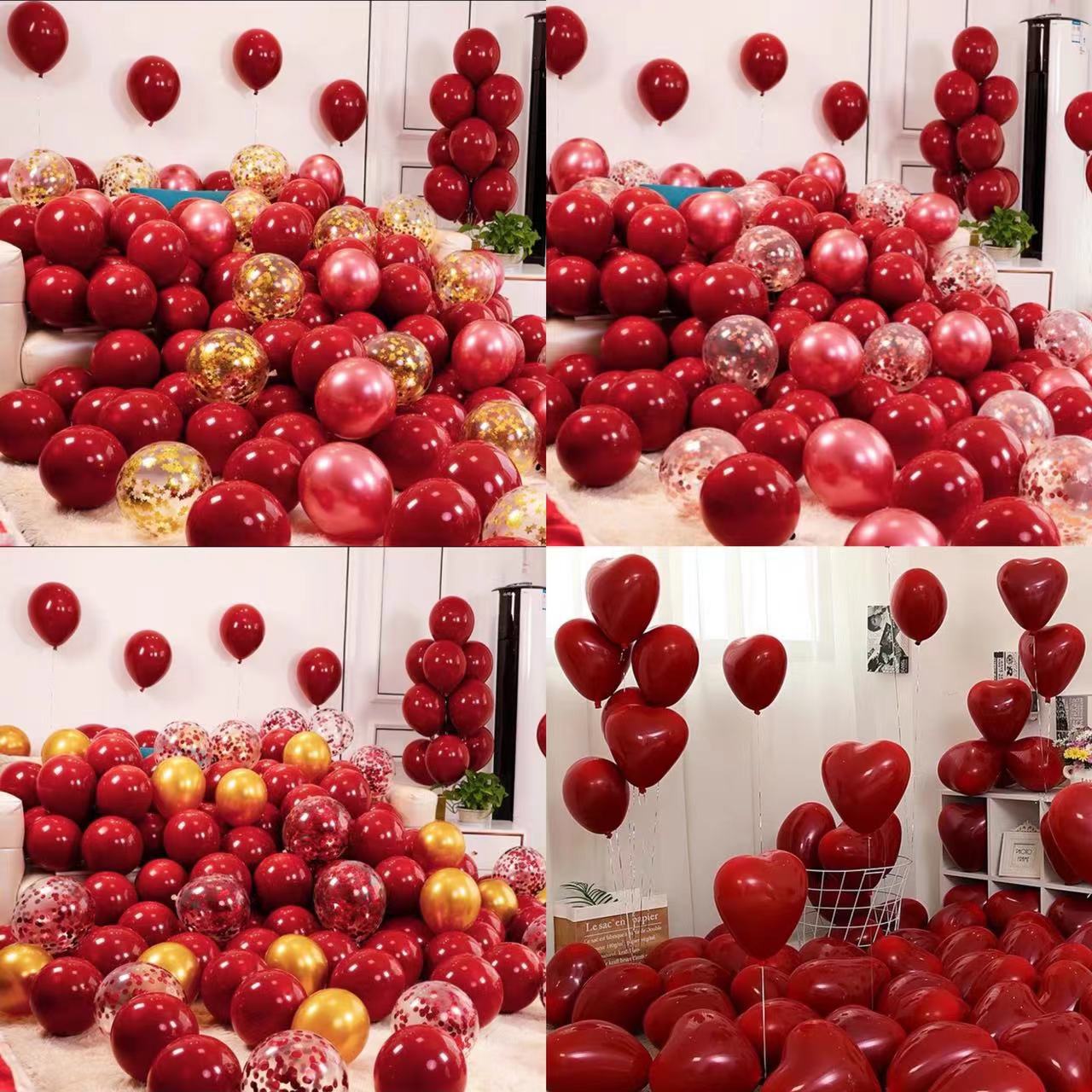 Wedding Balloons Decoration Wedding Room Romantic Double-Layer Ruby Red Wedding Ceremony Layout Balloon Wedding Ceremony and Wedding Room Balloon Set