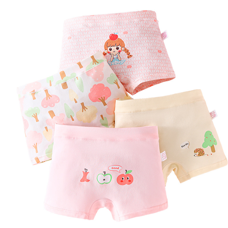 Girls' Underwear Pure Cotton Boxer Brief Children's Middle and Big Children Don't Clip Their Butts Little Girl's Class A Boxers Wholesale