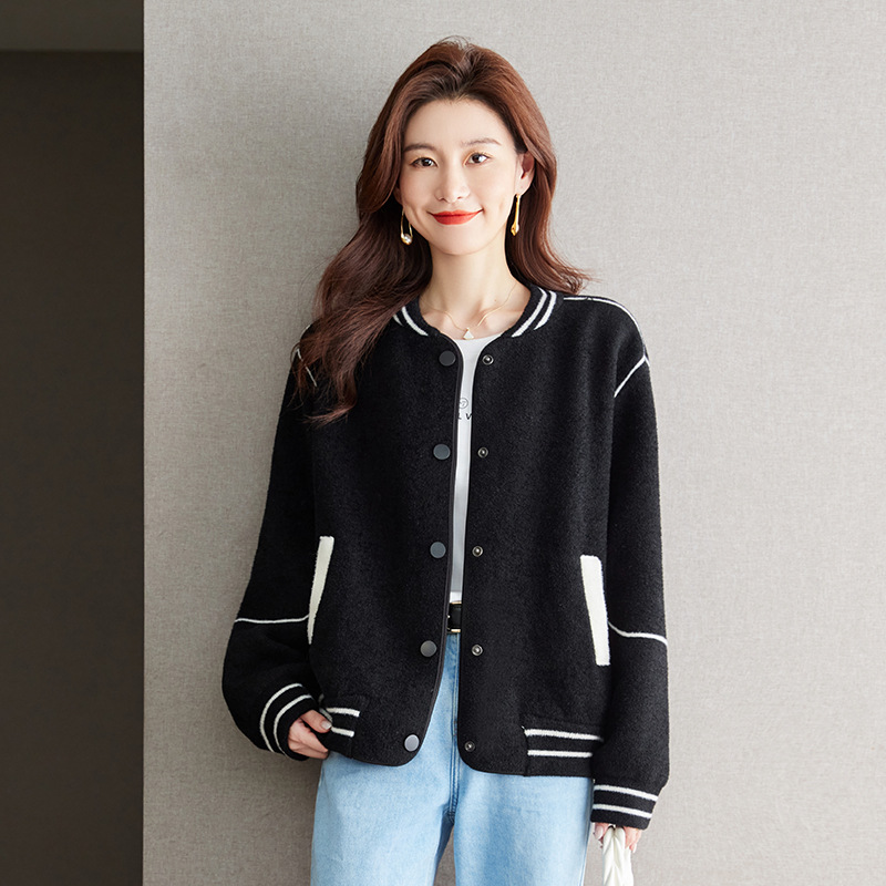 呢子外套女秋冬棒球服2023年新款加厚气质宽松上衣短款时尚开衫女