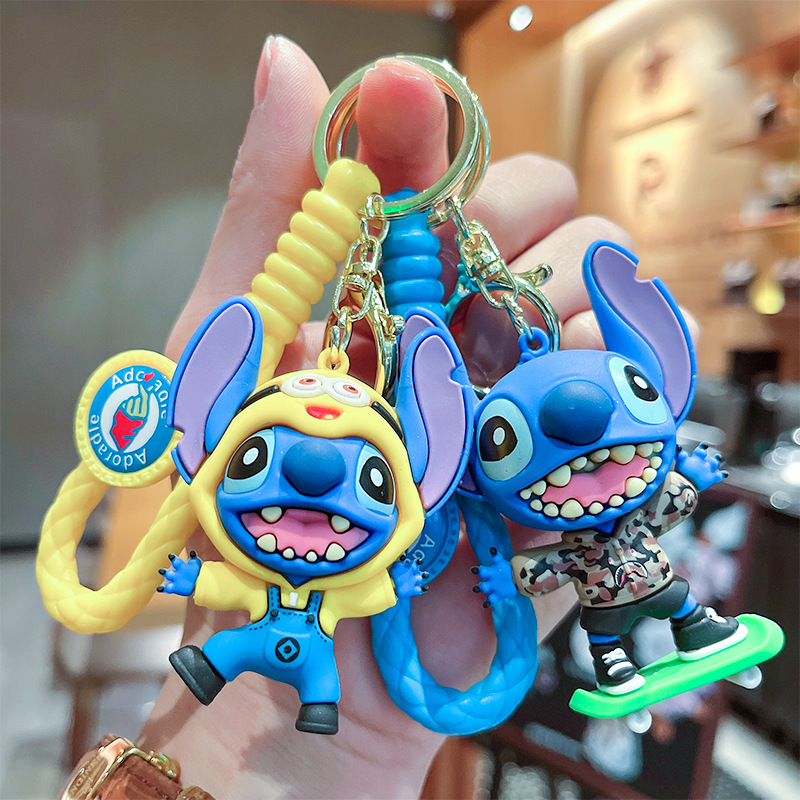 Cute Trendy Cute Pvc Stitch Three-Dimensional Doll Car Key Ring Pendant Night Market Stall Couple Gift Wholesale