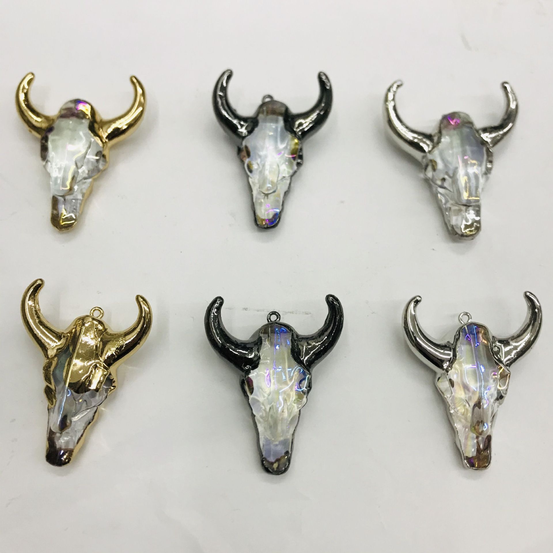 现货批发天然水晶牛骨牛头吊坠复古夸张饰配diy项饰 etsy 亚马逊