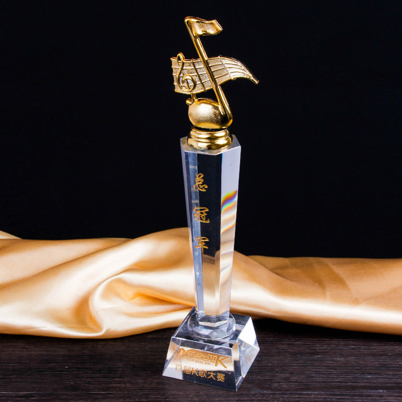 水晶奖杯 钢琴比赛音符奖杯唱歌比赛话筒音乐奖杯演奏颁奖