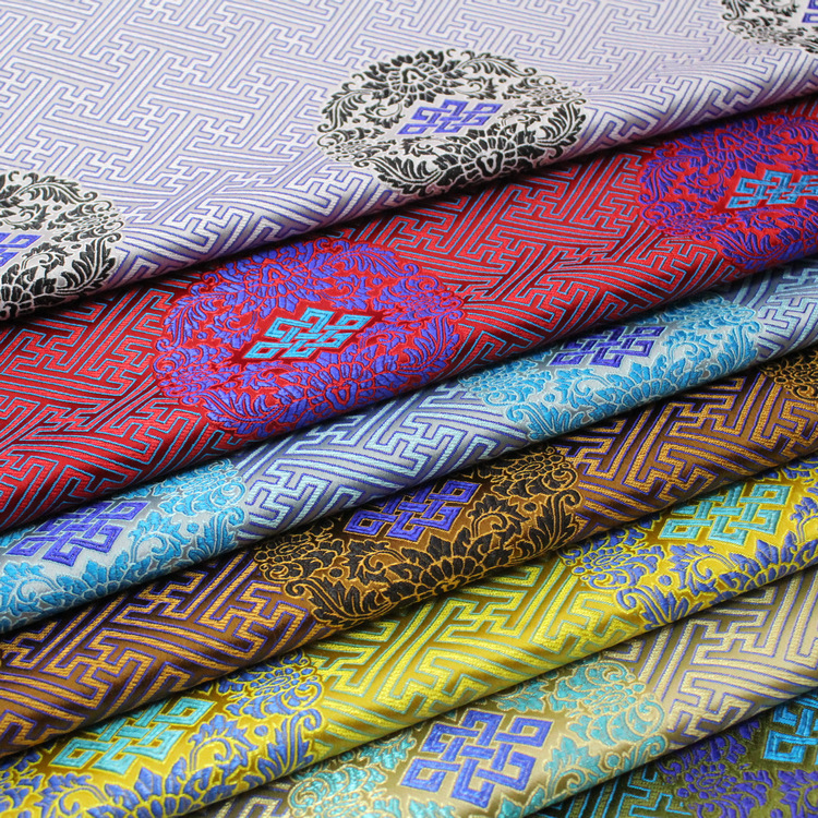 中国风唐装蒙古袍藏袍童装坐垫抱枕装饰布料提花织锦缎丝绸面料