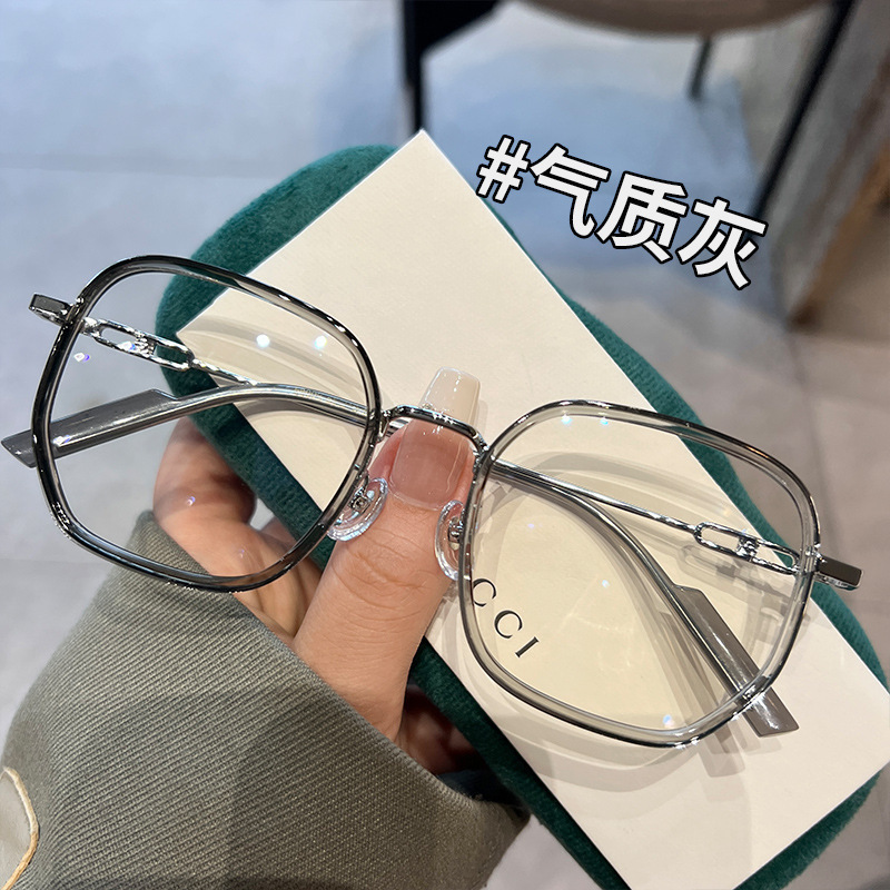 新款防蓝光眼镜框架甜酷复古套圈金属女可配近视ins 平光眼镜批发